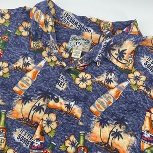 Big Dogs Mens 3X Hawaiian Shirt Its Five Oclock Somewhere Beer Rayon Blue 3XL